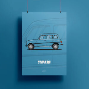 Affiche Renault 4L Safari Bleu