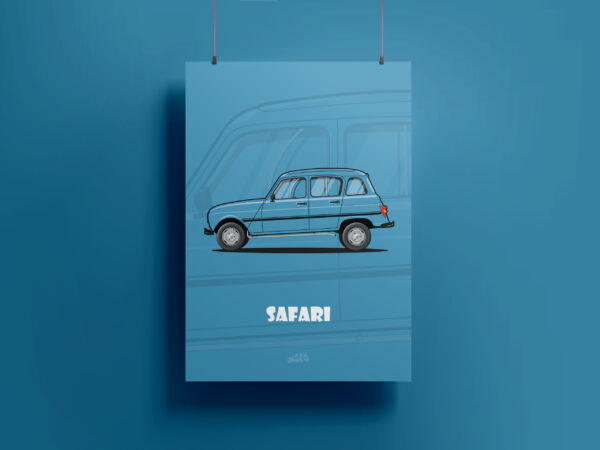 Affiche Renault 4L Safari Bleu