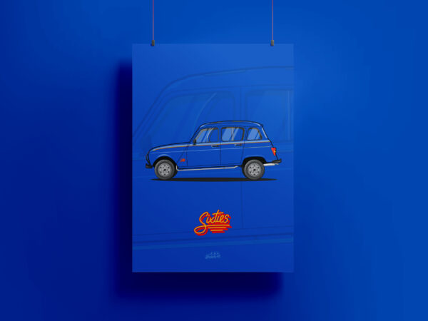 Affiche Renault 4L Sixties Bleu