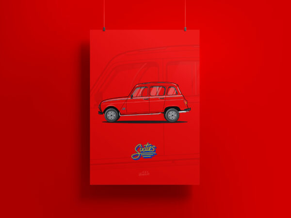 Affiche Renault 4L Sixties Rouge